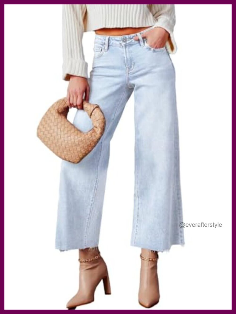 High Waisted Wide Leg Ripped Capri Jeans Stretch Denim Frayed Hem